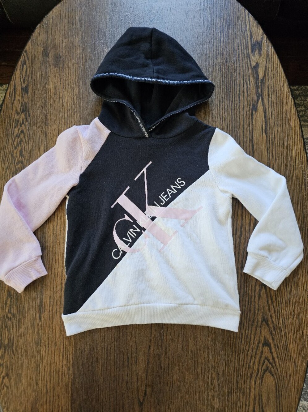 Calvin Klein Jeans Colorblock Hoodie Black, White & Light Pink Size Girls 6